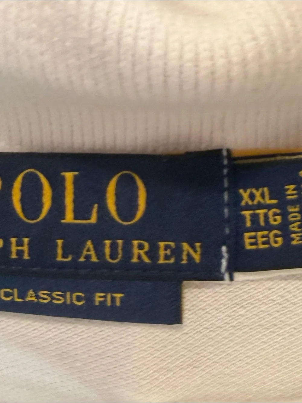 Polo Ralph Lauren White Custom Made Polo w/ Giant Navy Polo Pony.  XXL